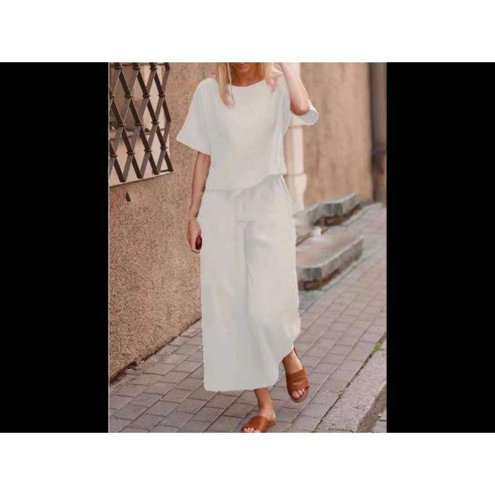 2025 Spring & Autumn Cross-Border Solid Color Casual Two-Piece Set with Fashionable Wide-Leg Pants