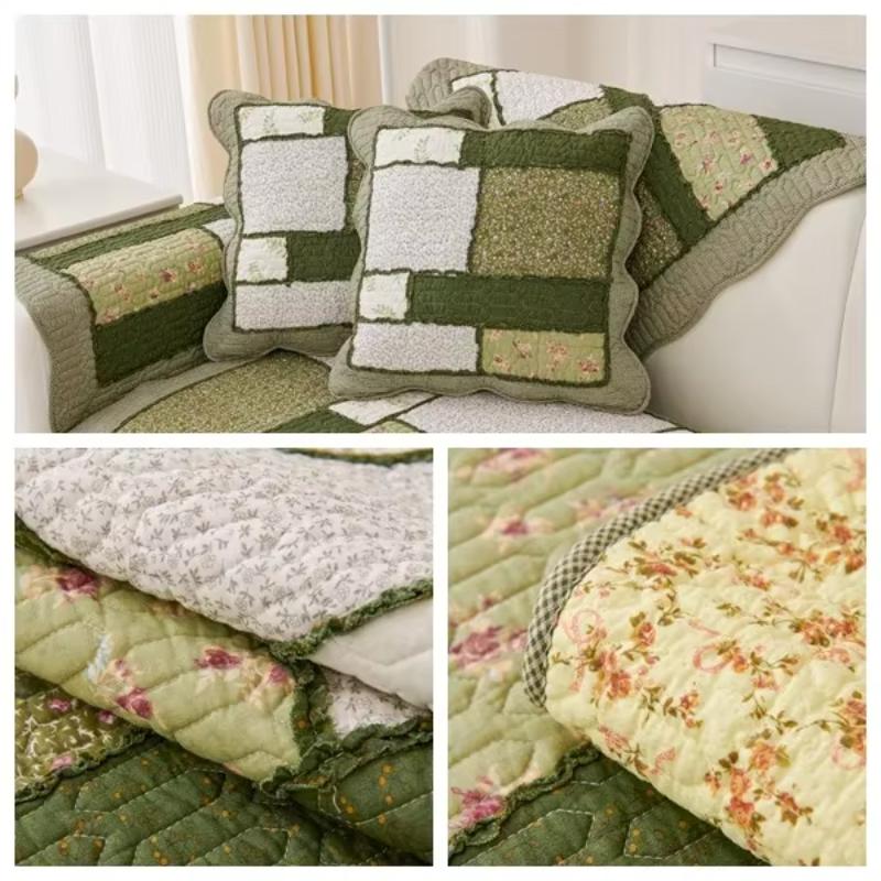 1Pcs Thickened Cotton Sofa Cushion Splicing Grid Quilted Sofa Cover Living Room Decoration Anti Slip Sofa Cover Towel Couch Pad
