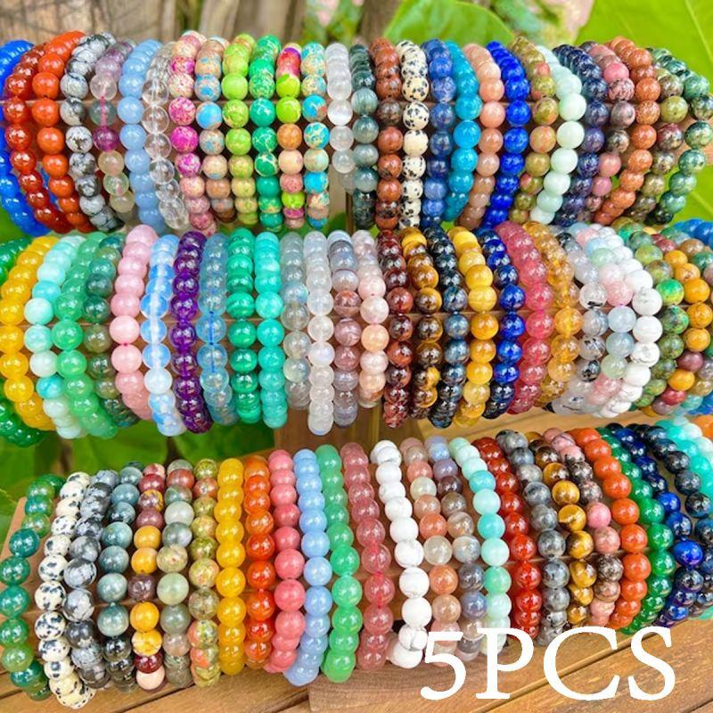 5-teiliges Set 6-teiliges Set 10-teiliges Set zufällige Farbe Naturkristallperlenarmband Herren- und Damen- elastisches Armband