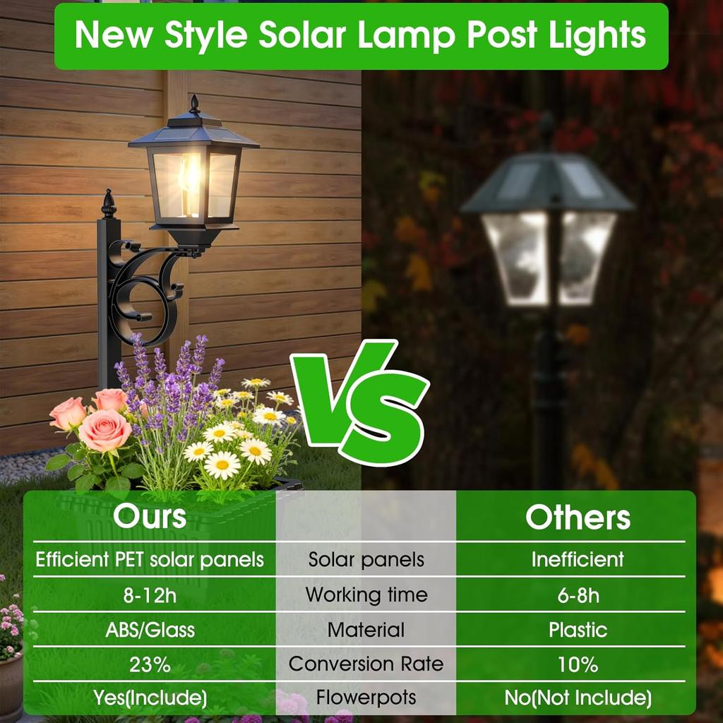 2 in 1 Solar Flower Post Lamps Lights Waterproof Wall Mount for Freestanding Outdoor Decorative Garden Patio Front Porch Back Door Warm White