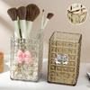 Square Plastic Makeup Brush Holder Desktop Cosmetic Storage Box With Bow Lipstick Eyeliner Makeup Organizer Jewelry Display Case