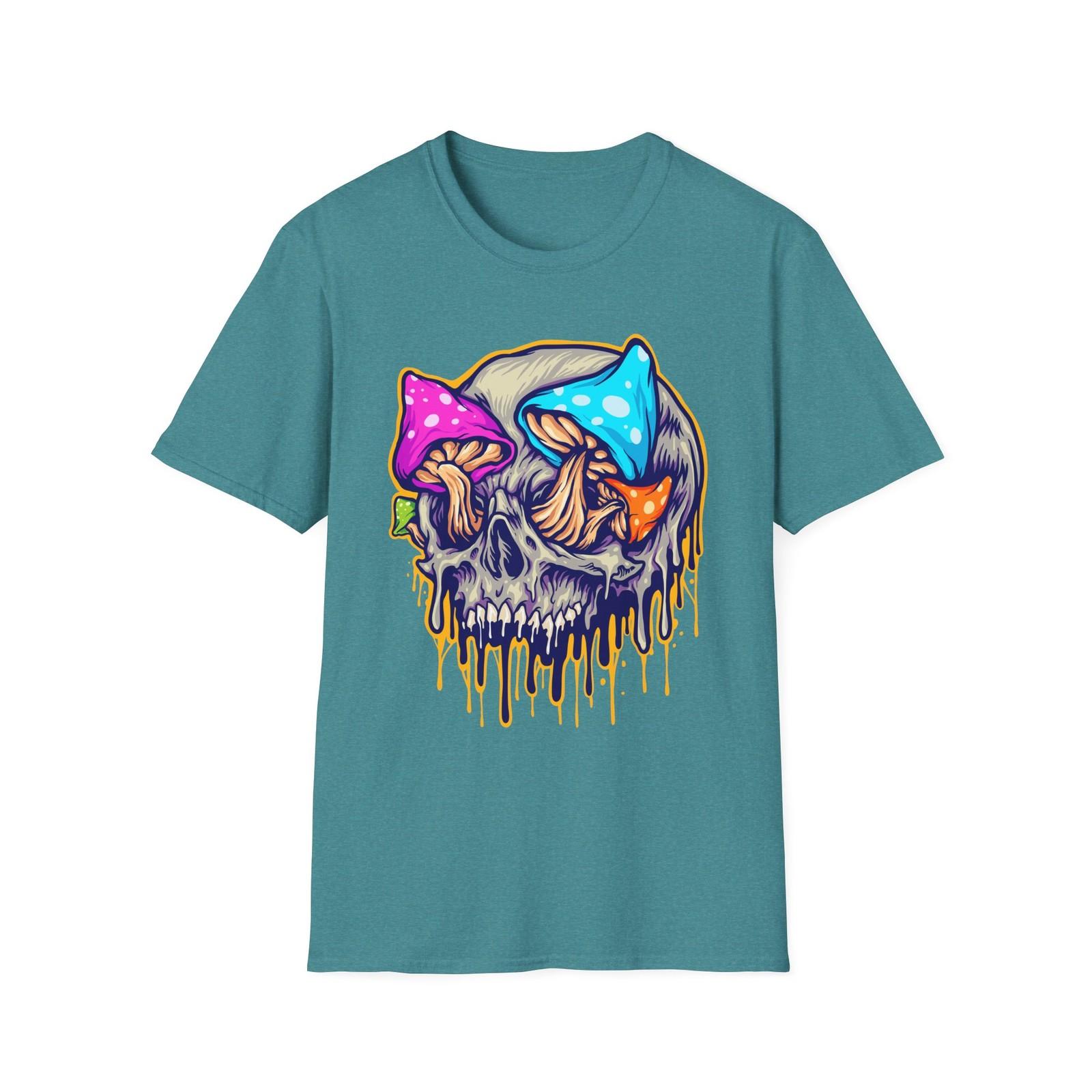 Mushroom Skull T-Shirt | Psychedelic Dripping Skull with Colorful Mushrooms S