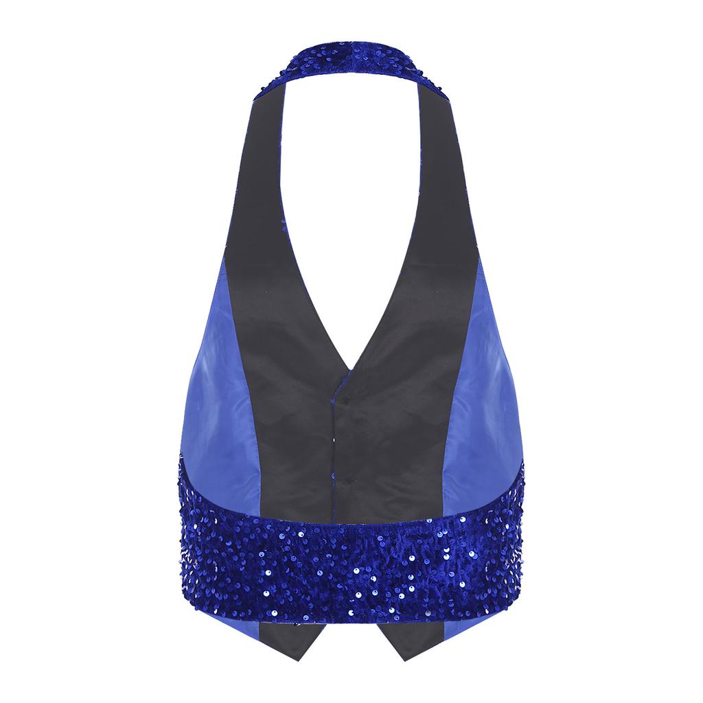 Gilet da uomo con paillettes e velluto, con scollo all'americana, schiena scoperta, scollo a V, chiusura a bottoni, taglie M-4XL per Festa da Ballo, Cocktail, Ballo di Fine Anno