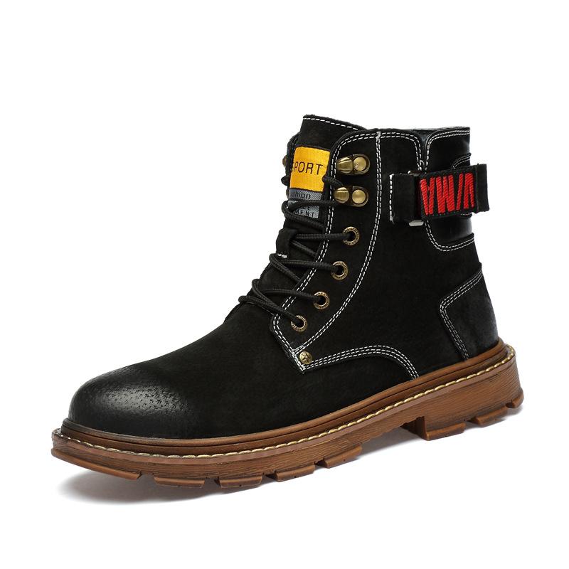 

Большие размеры Ботинки Martin, средняя помощь, зимние ботинки, осенне-зимние ботинки в британском стиле, трендовые повседневные высокие туфли для мужчин 38 чёрный