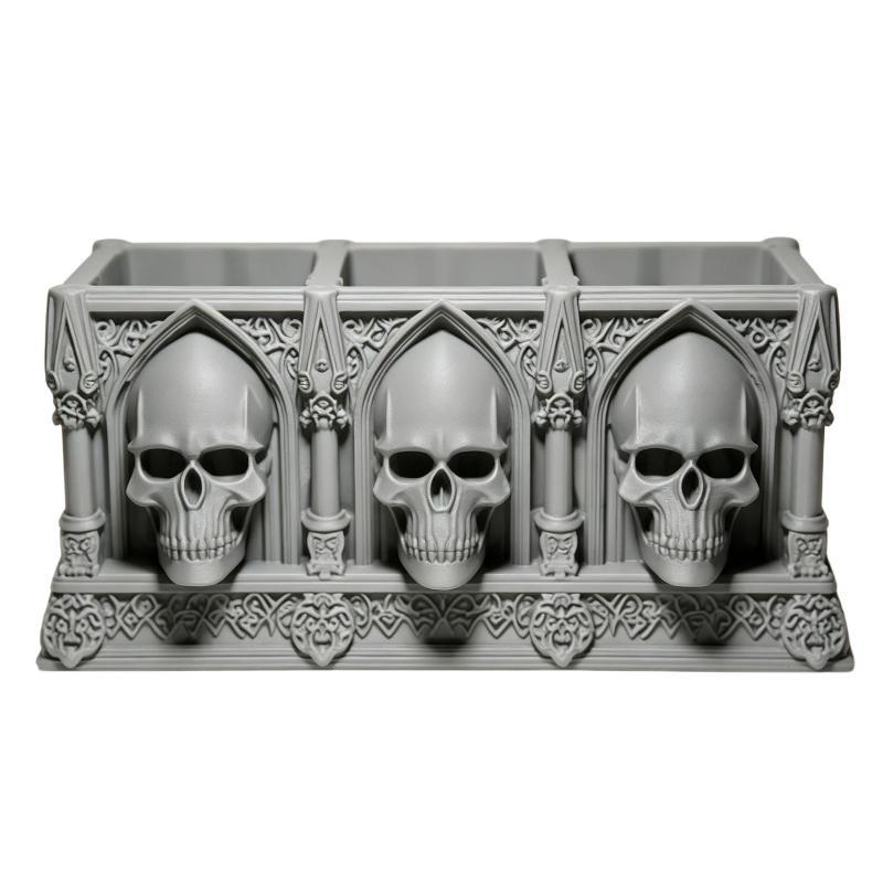 Skull Pen Holder Makeup Brush Holder 3D Printed Gothic Resin Bowl Planter Desktop Organizer Home Halloween Decor