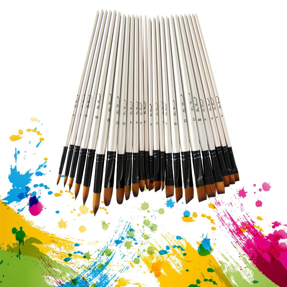 6pcs Filbert Paint Brushes Paintbrush Set Nylon Hair Paint Brush Set for Acrylic Oil Watercolor Painting Artist Professional Painting Kits Pearl Whit