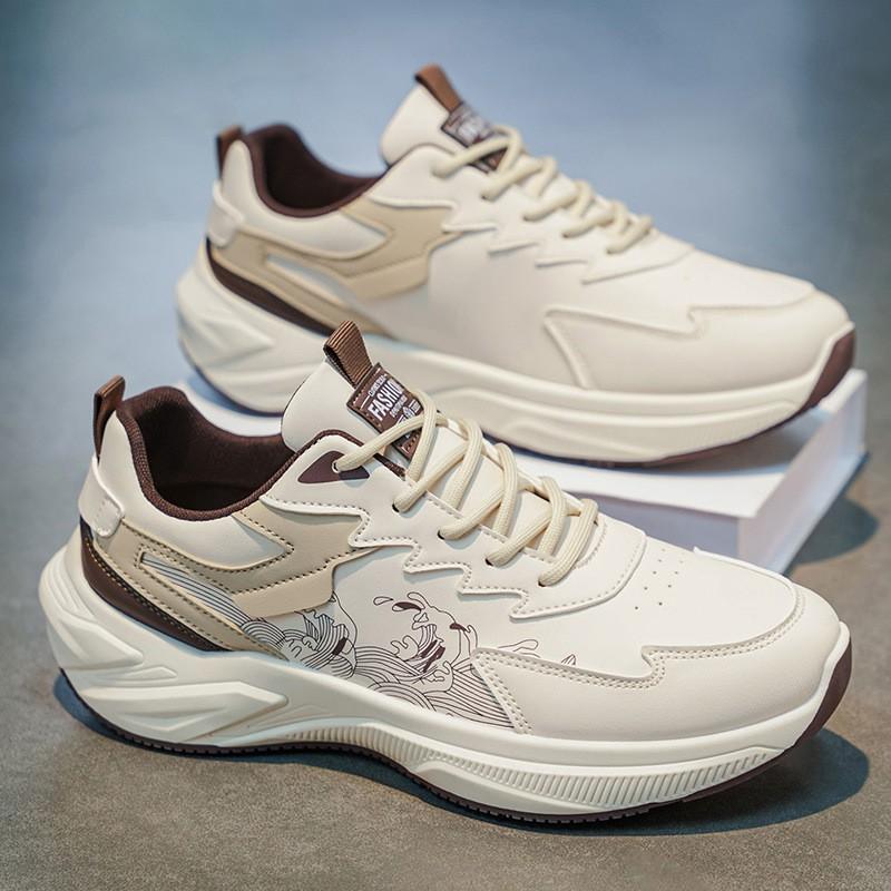 Men s Sneaker Spring Leather Waterproof Shoes Thick Sole Height-increasing Casual Skate 40