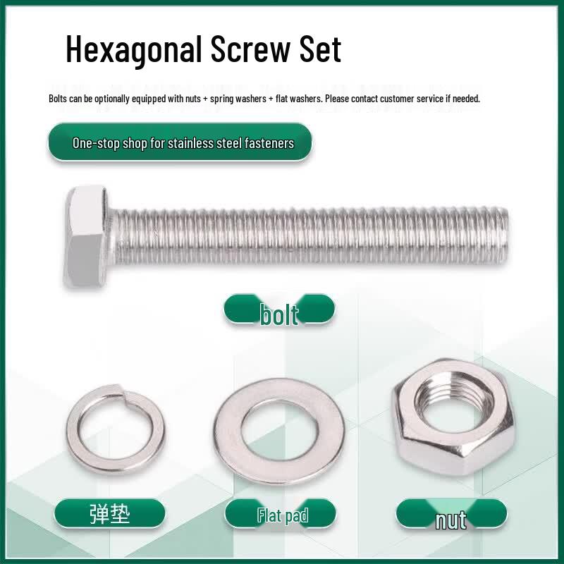 304 Stainless Steel External Hex Screw, Bolt & Nut Set