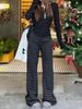 Hohe Taille, schmal geschnittene, schwarz gestreifte Micro-Flare Wide-Leg Jogginghose für Damen - Herbst/Winter Koreanischer Stil