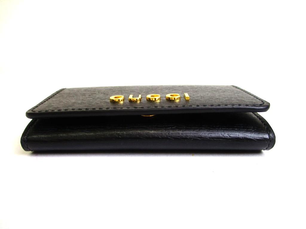 Authentic GUCCI Logo Script Black Leather Business Card Credit Card Holder #b166  Open box