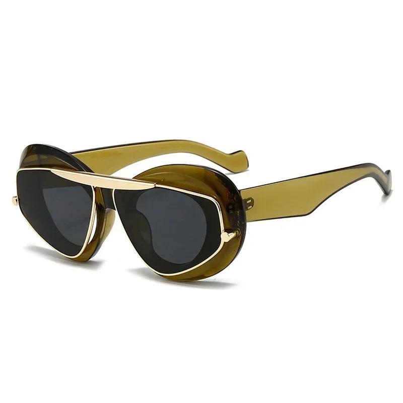  Y2K Oversized Cat Eye Women Fashion Sunglasses Retro Unique Lens Amber Shades UV400 Men Punk Sun Glasses