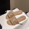 Slippers women's summer wear new fashion rhinestone one-word flat-bottomed beach sandals