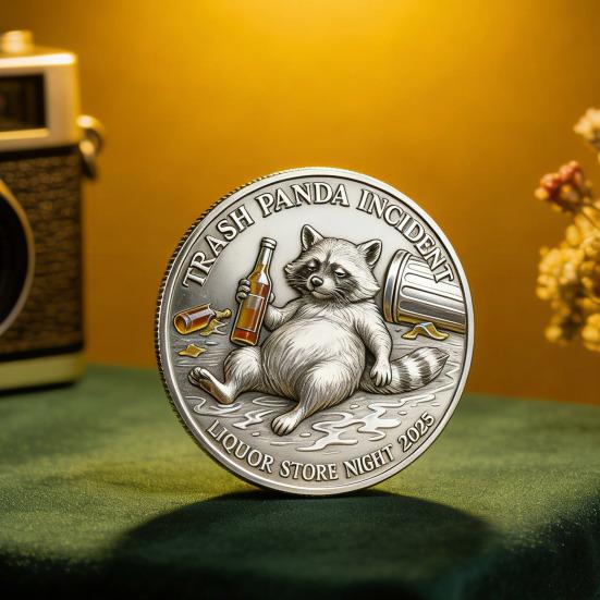 Trasig Panda Incident Utmaningsmynt Dubbelsidig Rolig Tvättbjörn Drickande Mynt Nyhet Skämtpresent för Festälskare Drickare Vänner