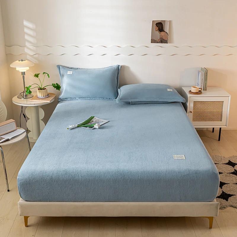 High-quality Soft Velvet Fitted Sheet with Elastic Bands Non Slip Adjustable Mattress Covers for Single Double King Queen Bed 160x200cm