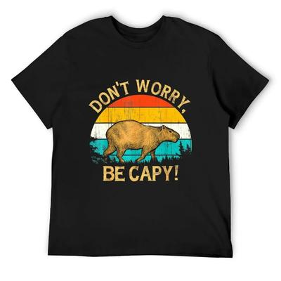 Capybara Vintage Retro Style Awesome Don't Worry, Be Capy T-Shirt Anime Stuff Street Wear Man T-shirt T-shirts for Men Cotton