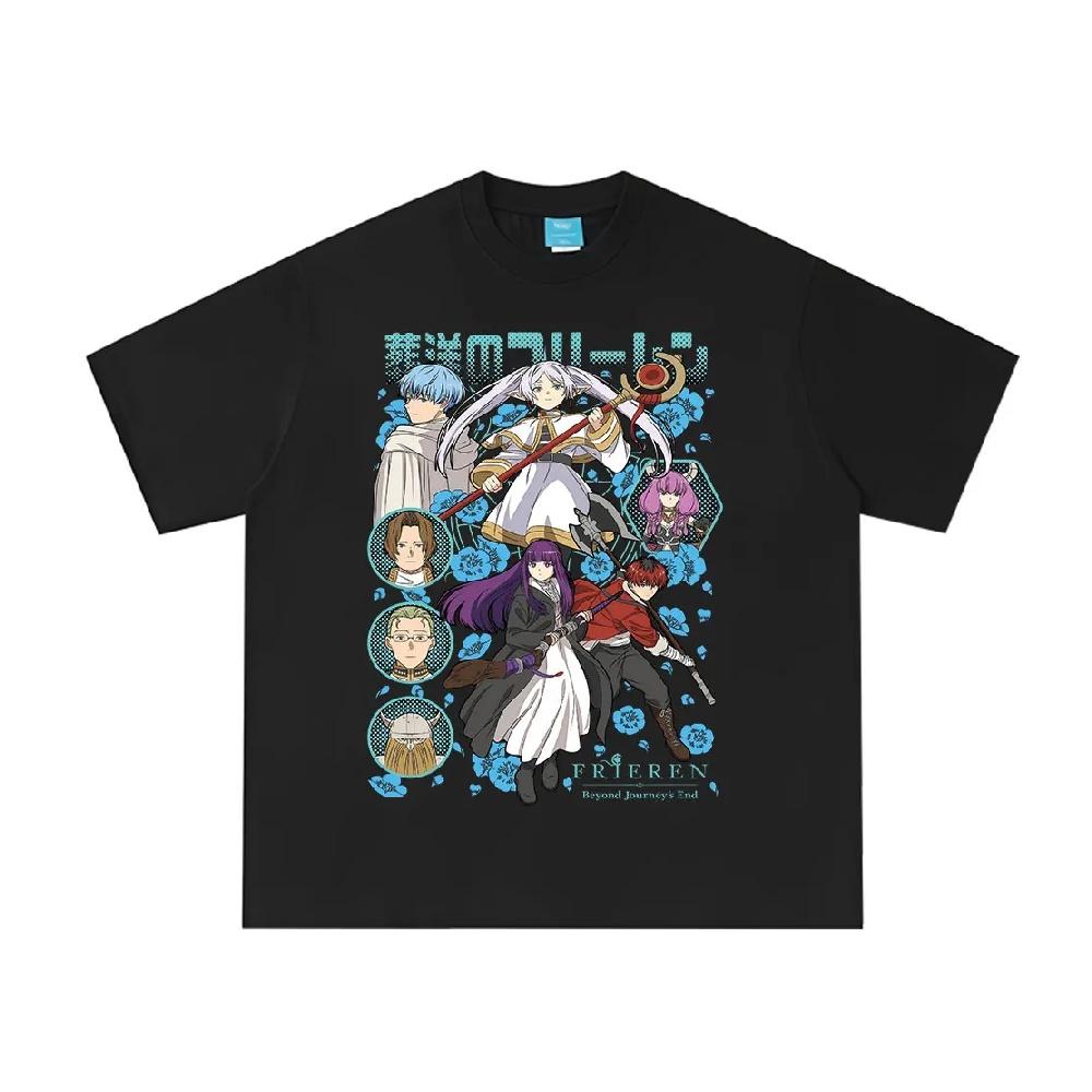 

Anime Frieren_ Beyond Journey s End Frieren Fern Stark Himmel T-shirt Men Women Clothing Fashion Harajuku Cotton Summer T-shirts S чёрный