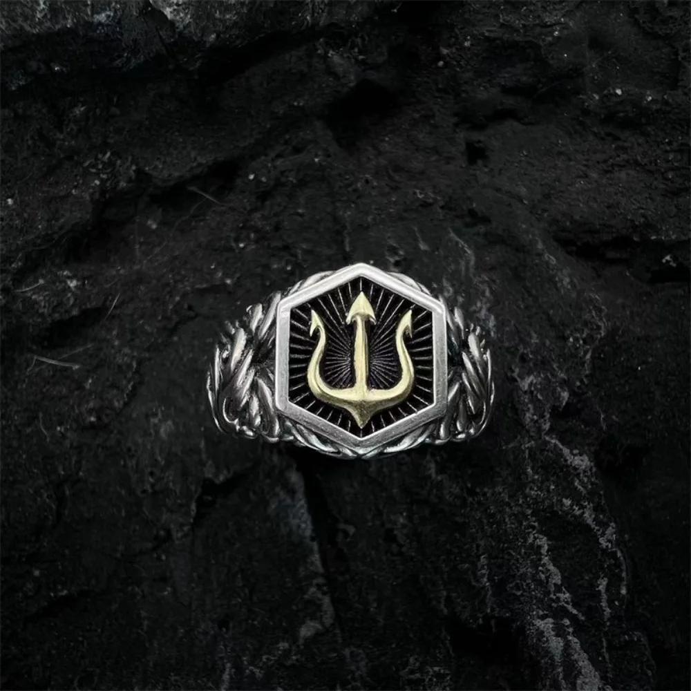 

New Simple Niche Retro Creative Trend Personalized Trident Neptune Ring Opening Adjustable Men s Ring Hip Hop Punk Accessories