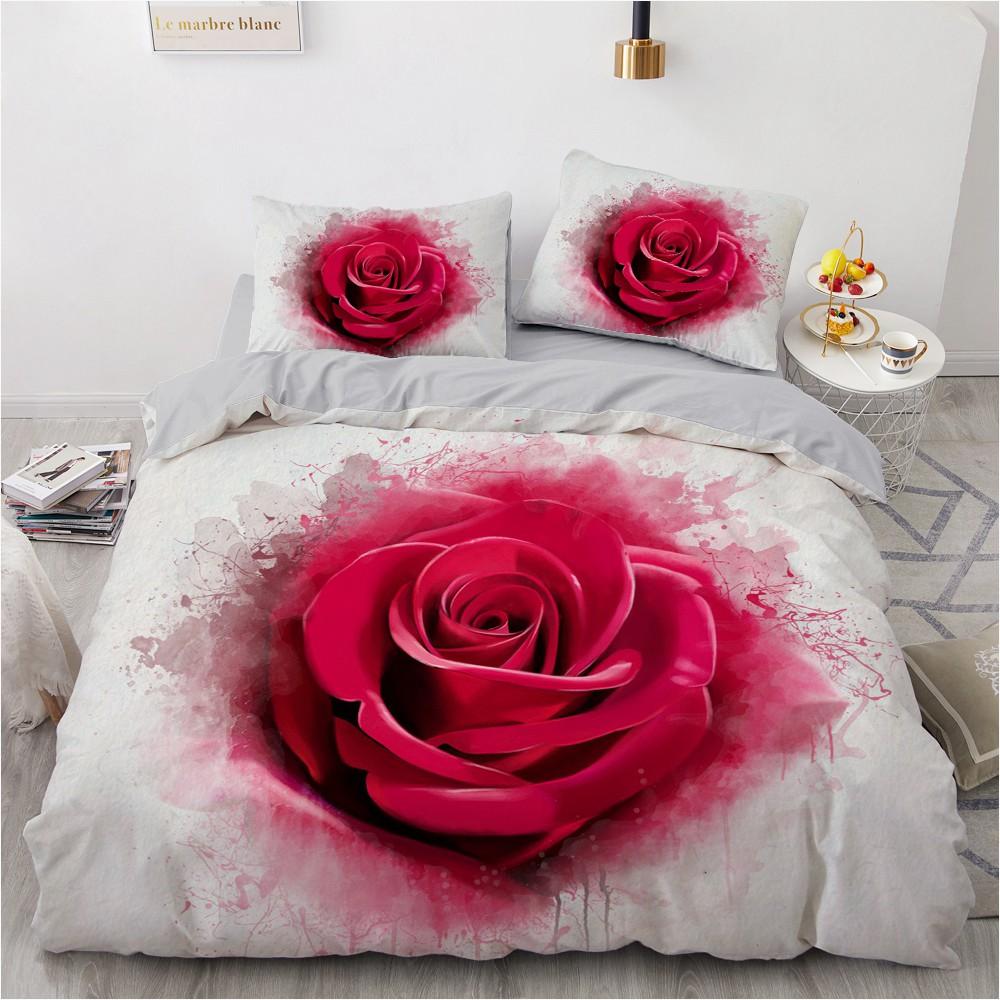 Golden Red Rose King Queen Duvet Cover Romantic Floral Bedding Set Valentine's Day Flowers Quilt Cover Polyester Comforter Cover