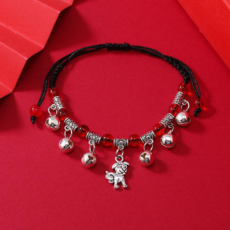 Zodiac red rope woven bell bracelet natal life men's and women's versatile hand rope anklet accessories