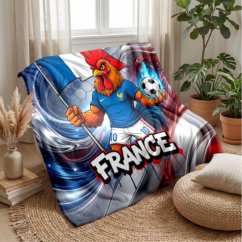 France Football Printed Flannel Blanket Skin Friendly Warm Decorative Throw for Indoor Couch Bed Daily Use