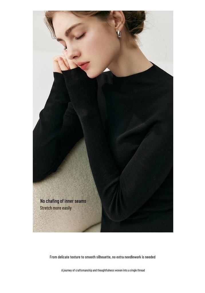 Women's German Yangtze Yarn Knitted Wool Slim Fit Sweater, Half High Neck Base Layer