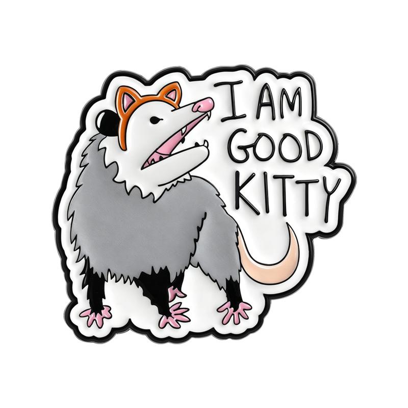 Opossum Raccoon Enamel Pins Trash Panda Good Kitty Brooches Lapel Badges Cartoon Animal Jewelry Gift for Friends