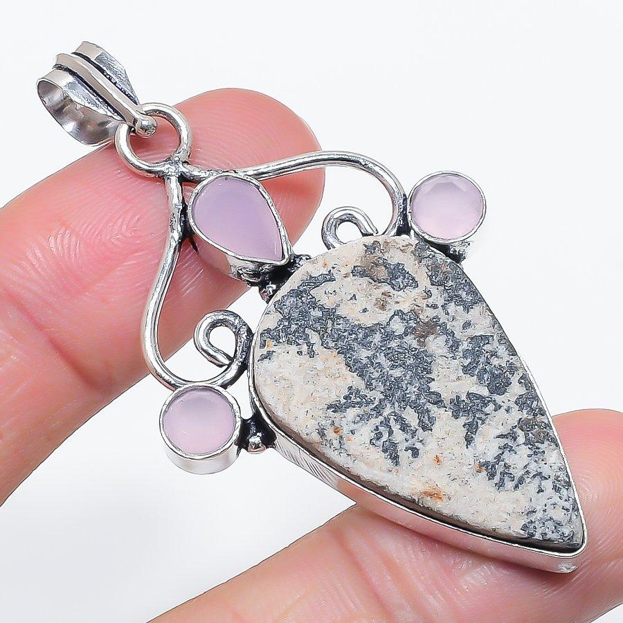 Natural Psilomelane Dendritic 925 Sterling Silver Jewelry Pendant 2.44" R3A30