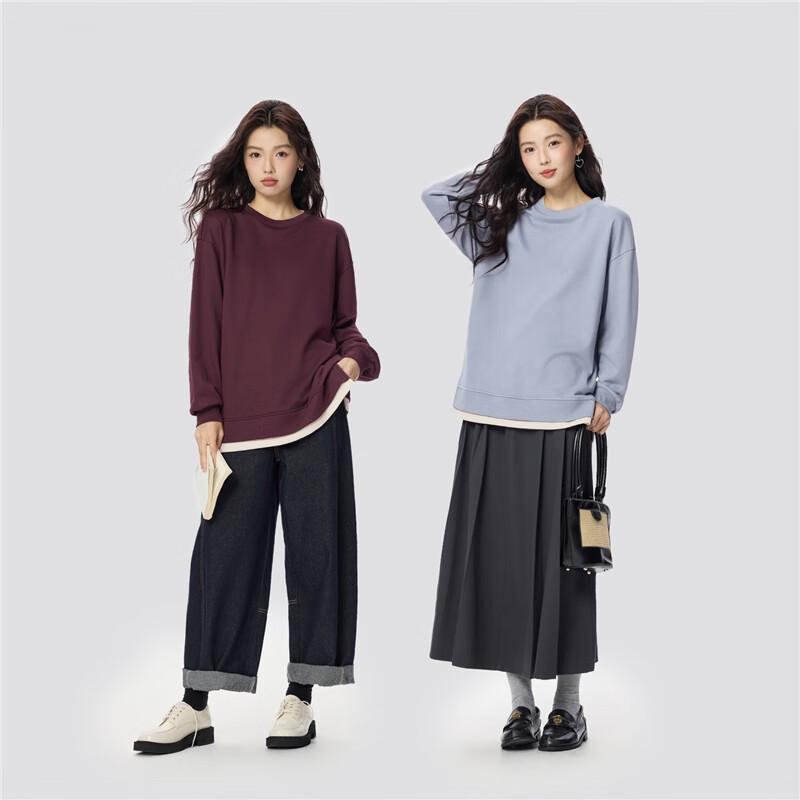 Giordano Women's Faux Two-Piece Mock Neck Slit Hem Sweatshirt