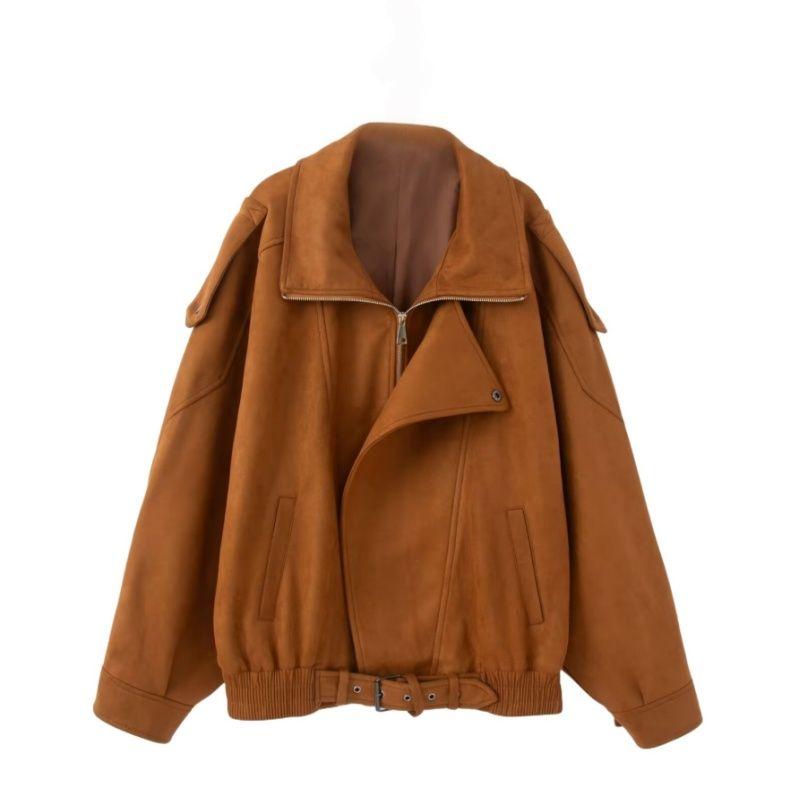 Yamano Tour Brown Beauty Style Retro Maillard Cool Style Lapel Suede Motorcycle Clothing Jacket Loose Short coat