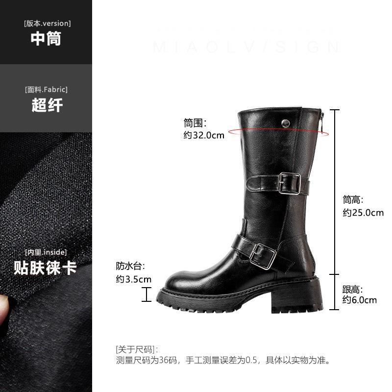 

Spring and Autumn New Thick Heel Thick Bottom Medium Tube Skinny Boots Women s White Martin Boots Belt Buckle Knight Boots 40 чёрный