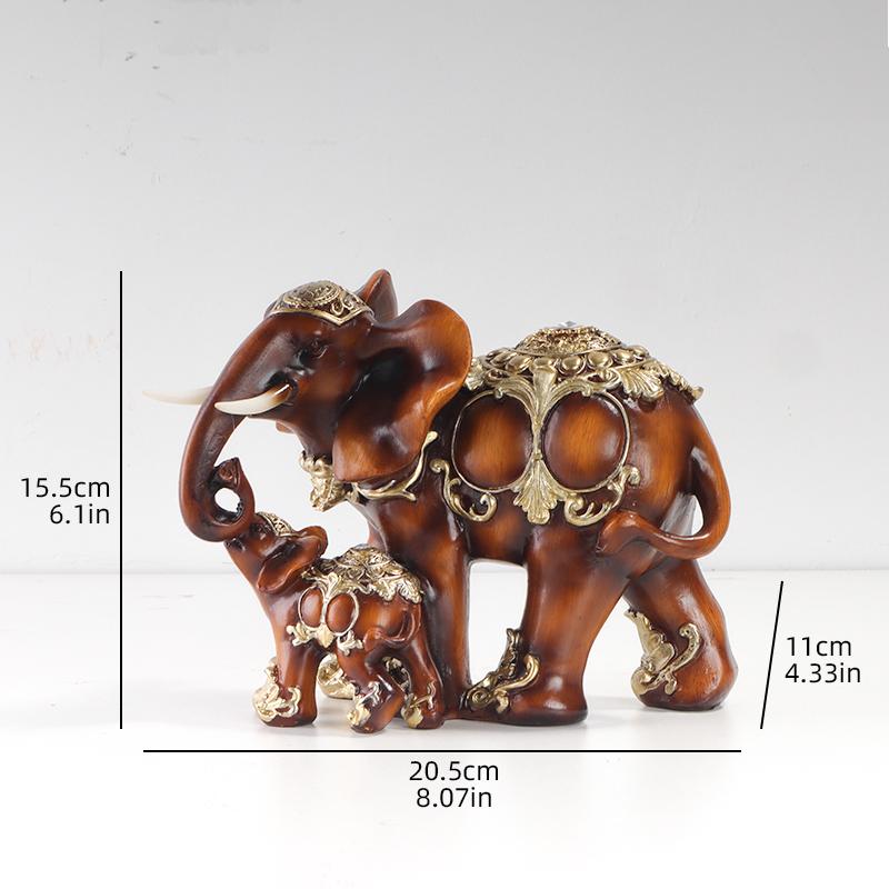 Wood Grain Mother and Child Elephant Statue, Southeast Asian Style Home Decor, Bedroom, Living Room, Study Desk Decoration