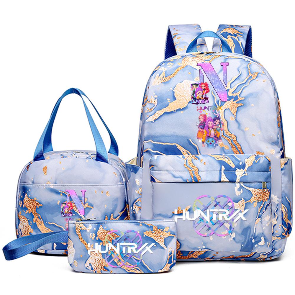 3-teiliges/Set Anime Rucksack mit englischen Buchstaben A-Z Aufdruck, Handtasche und Federmäppchen für Teenager, Schüler, Mädchen, Jungen, Kinder, Schultasche, Reisetasche