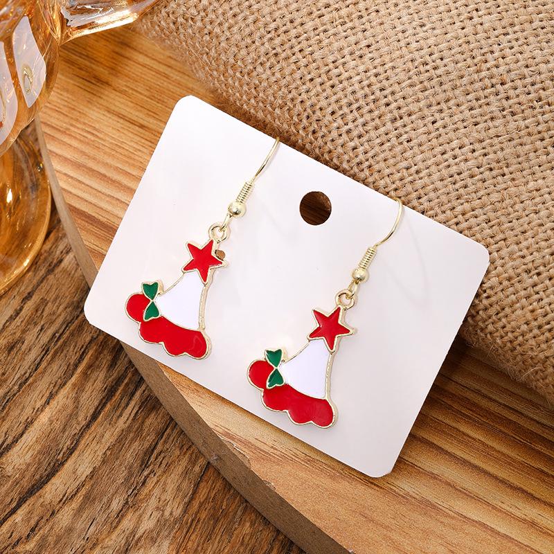 Christmas Santa Snowflake, Candy Cane, Bell, and Elk Earrings with Christmas Hat Design