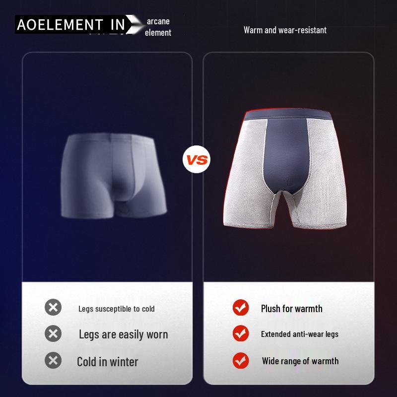 Men's Plus Velvet Thermal Anti-Friction Boxer Shorts - Extended Length, Autumn & Winter Collection for Middle-Aged & Elderly.
