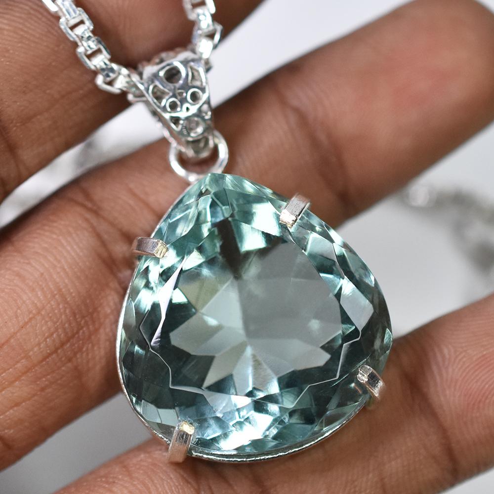 Lab Created 925 Starling Silver 74 Ct Perfect Pear Cut CERTIFIED Gems Pendant MY.PD-108-NS