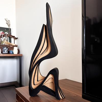 Abstract Modern Minimalist Natural Wood Sculpture Statue - Parametric Abstract Streamlined Statues, Suitable for Room, Office, Study Decor