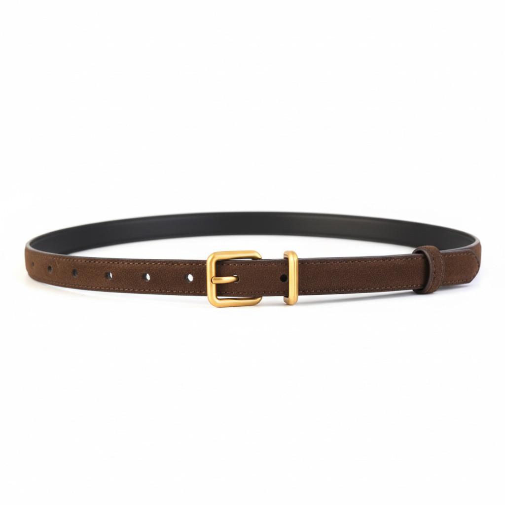 No Brand Womens Leather Belt With Sanded Finish For Casual And Office Wear Coffee