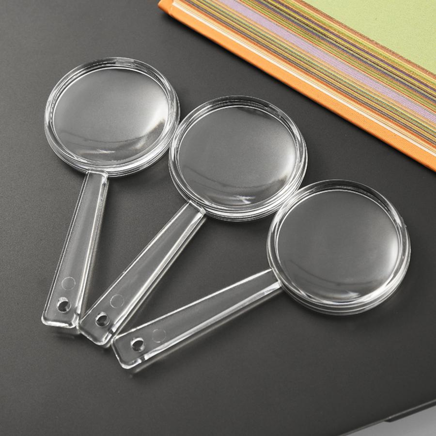 8pcs 9cm Plastic Transparent Magnifier Creative Desktop Reading Assistant Handheld Magnifier Office Desk Decorations