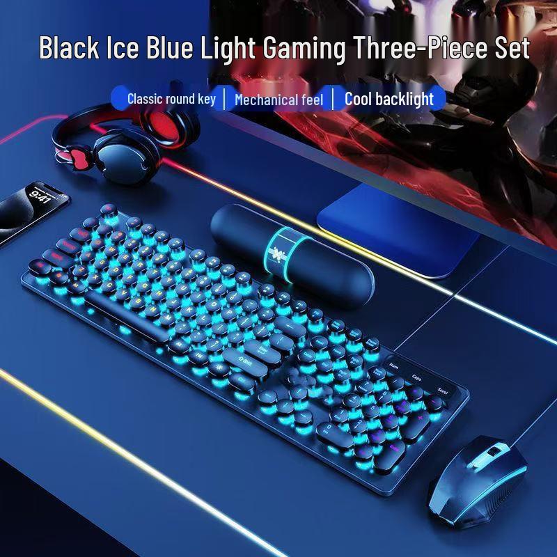 Retro Punk Mechanical Feel Gaming Keyboard & Headset Combo for Desktop/Laptop Gaming