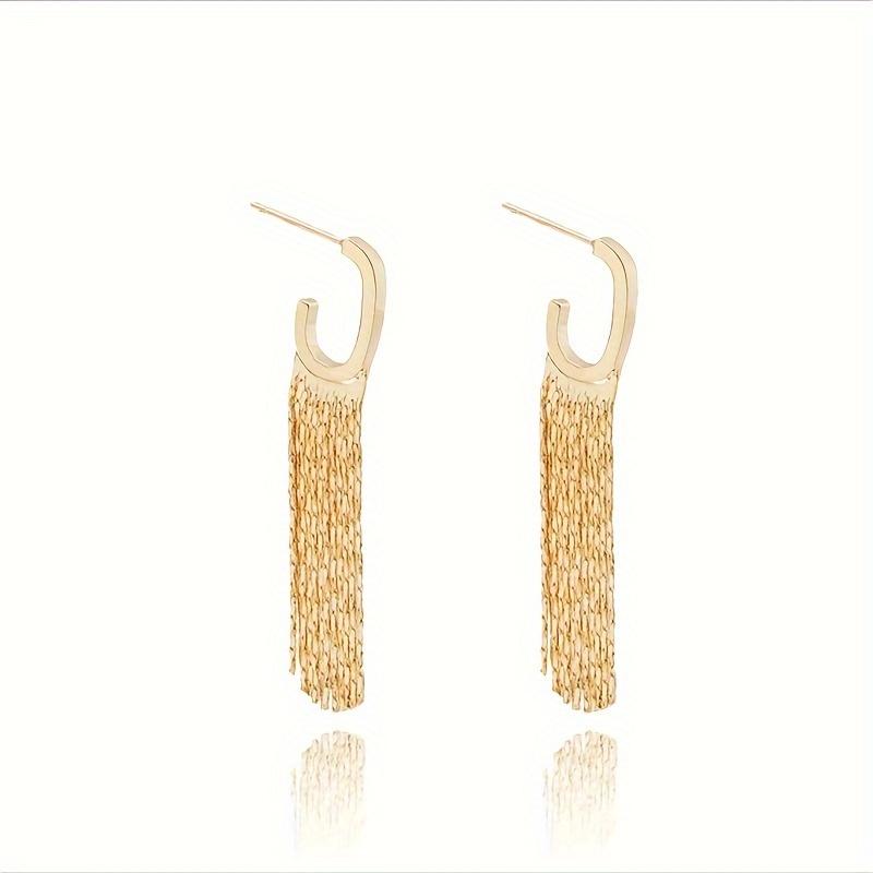 Golden Geometric Tassel Earrings with A Sense of European and American Design, Exuding A Light Luxury and High-end Temperament