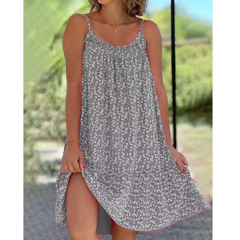 GMXIA Women's Fashion Summer Spring Polka Dot Print Sleeveless U-Neck Loose Casual Dresses