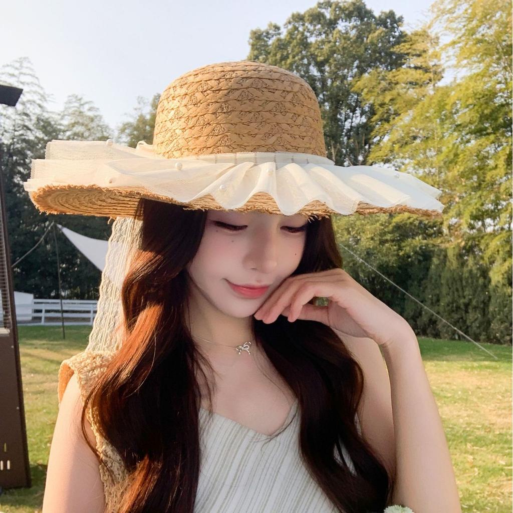 2026 Summer Straw Hat Children'S Seaside Beach Sunscreen Hat Mesh Bow Vacation Breathable Sun Hat
