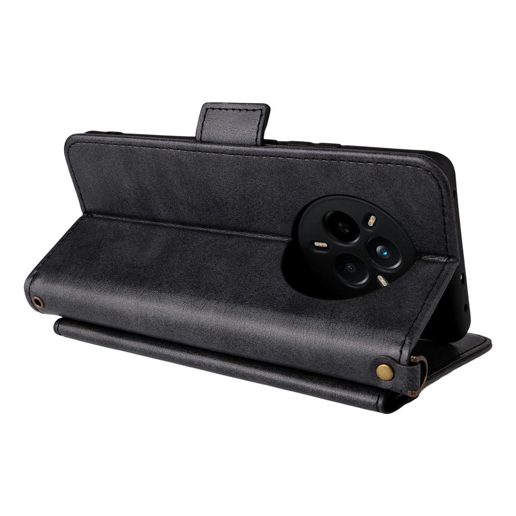 For Realme 14 Pro 5G/Narzo 80 Pro 5G Leather Case Magnetic Closure Wallet Stand Phone Cover with Crossbody Strap