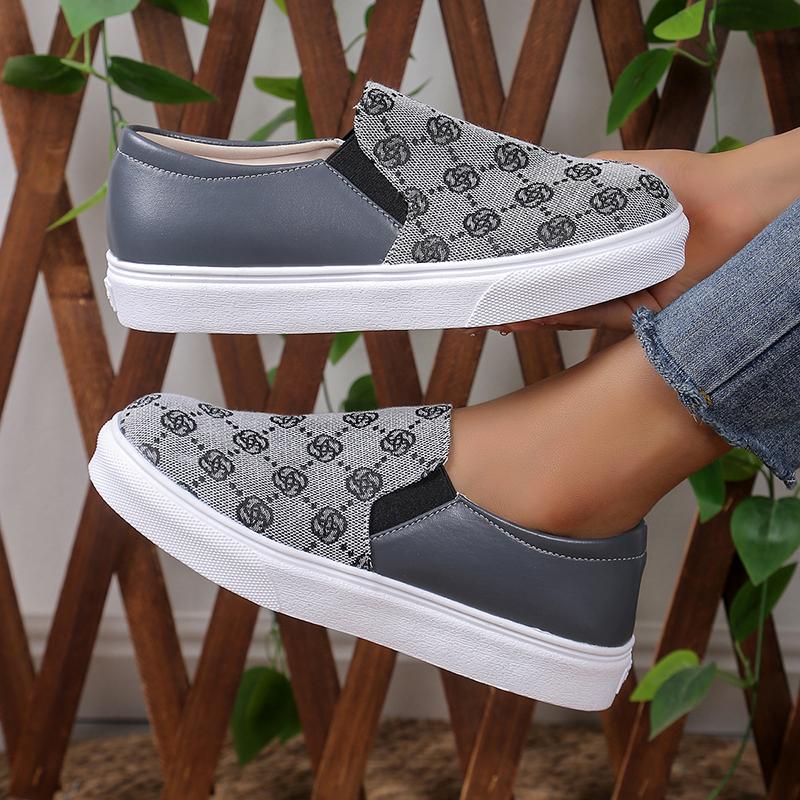 Fashion Embroidered Womens Casual Sneakers Soft Sole Comfortable Slip On Walking Shoes Woman Lightweight Non Slip Flat Footwear