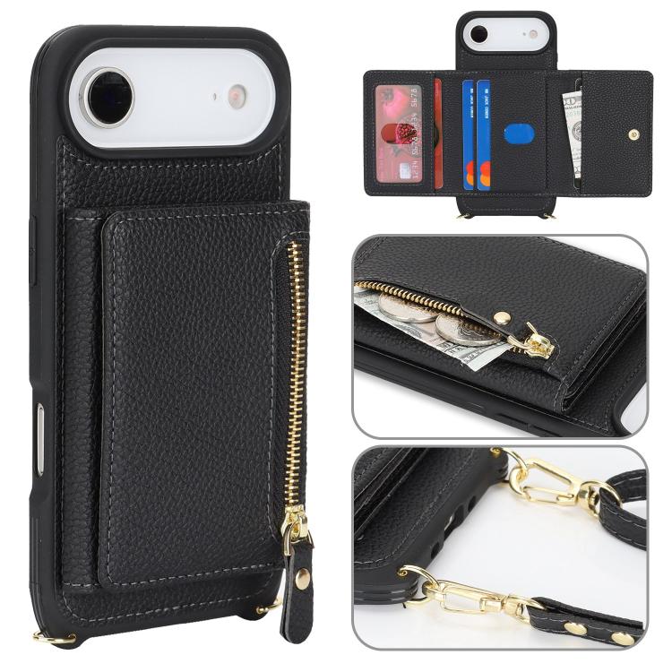 Crossbody Zipper Wallet Ring Holder Litchi Leather Phone Case