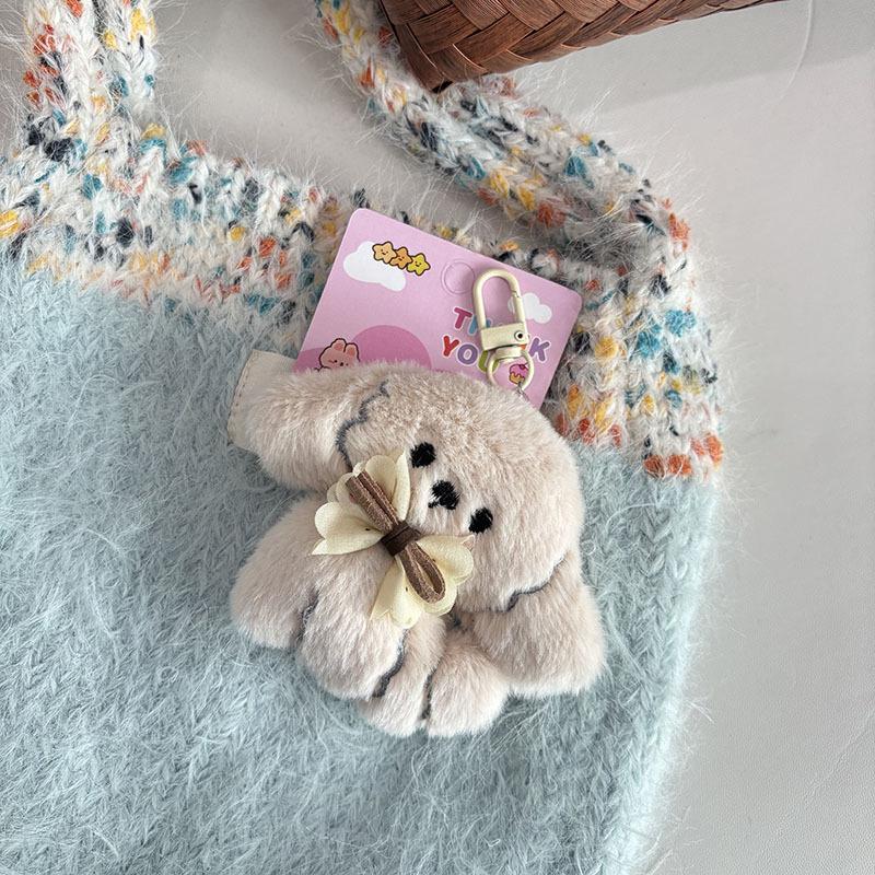 2Pcs Cartoon Puppy Plush Toy Pendant Keychain Stuffed Animal Doll Keyring Lovely Backpack Pendant Car Key Holder Decoration Gift