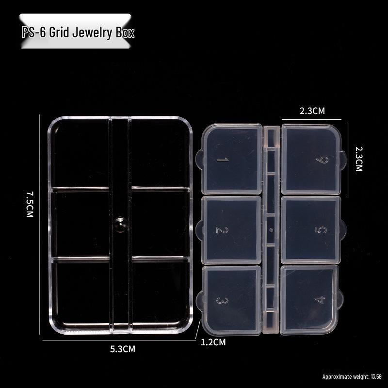 

Nail Art Tools: 6-Grid Box with Removable Organizer, Independent Lids, for Pearl, Rivet, Rhinestone Storage.