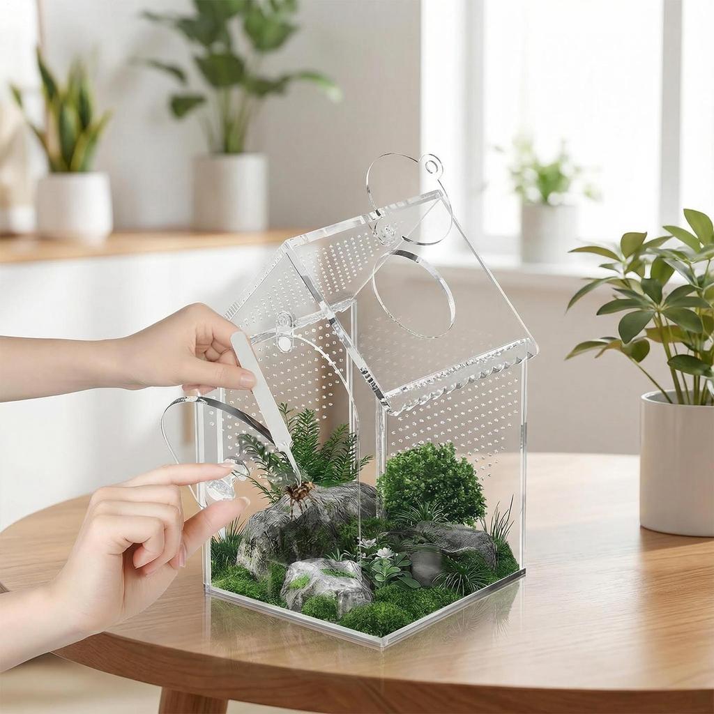 Spider Terrarium Escape-Proof Acrylic Habitat Isolation Tank Jumping Spider Terrarium for Family Friends Small Reptiles Animals