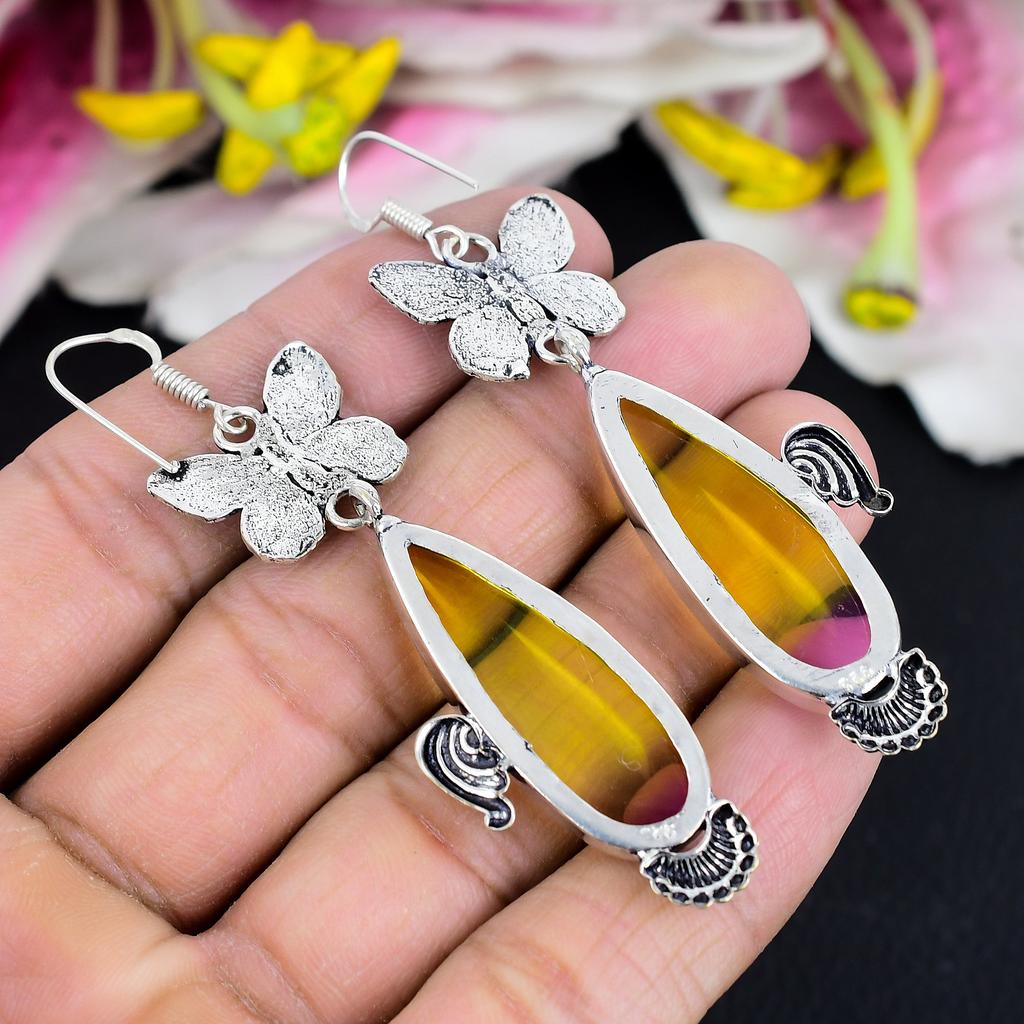 Bi-Color Tourmaline Gemstone 925 Sterling Silver Jewelry Earring 3.15" KG-1774