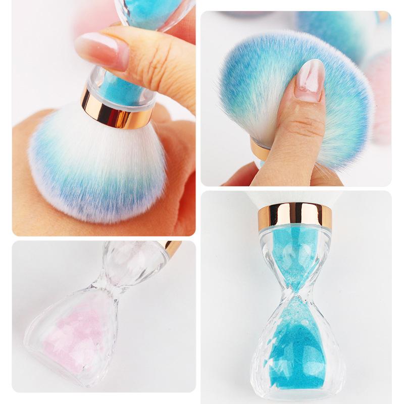 Pędzelek do pyłku do zdobienia paznokci z uchwytem w kształcie klepsydry do usuwania pudru Miękki pędzel do czyszczenia paznokci do manicure Akcesoria do paznokci żelowych Narzędzie
